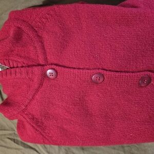 Talbots Cherry Red Cardigan Sweater Lamb's Wool with Pockets